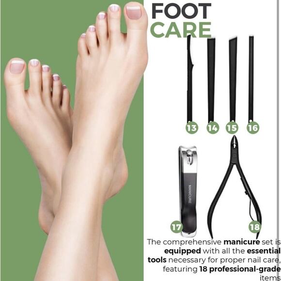 18-Piece Manicure & Pedicure Set – Green Stainless Steel Nail Care Kit - Picture 4 of 7